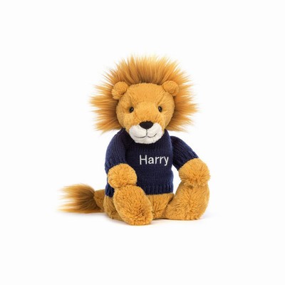 Jellycat Bashful Lion with Navy Jumper New Zealand | DKYML3819